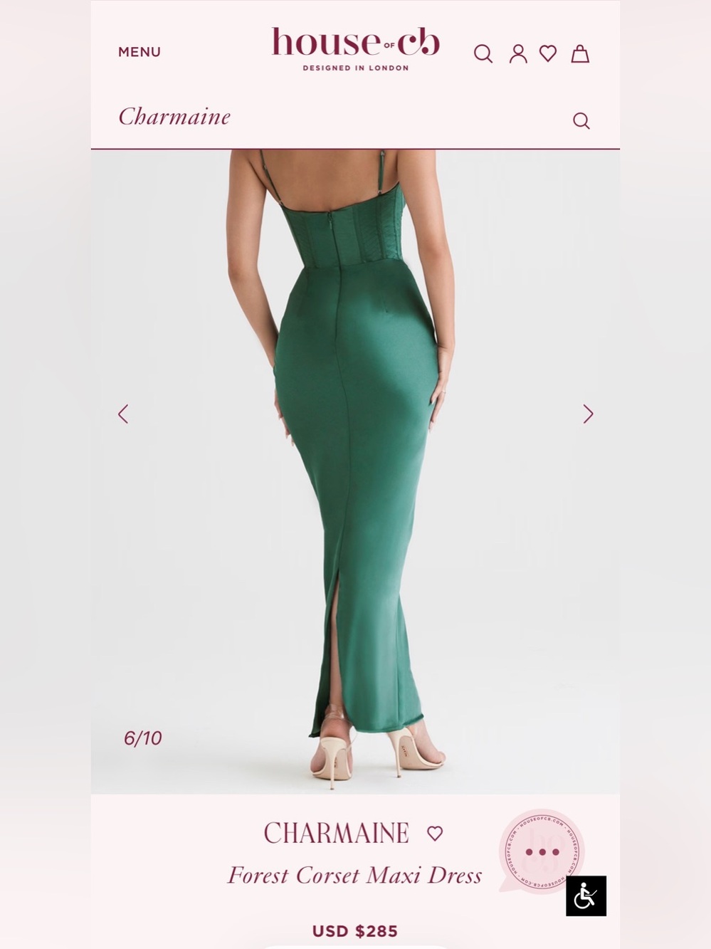 House of CB CHARMAINE Forest Corset Maxi Dress L plus cup $285 - Picture 7 of 8